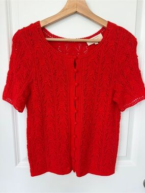 Sezane Red Knit Short-Sleeve Cardigan MILANE top sold out 2024 NWOT
